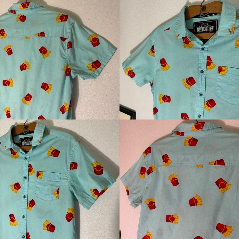 Five Points Industries NYC blue French fry print short sleeve button down size M - Picture 9 of 16
